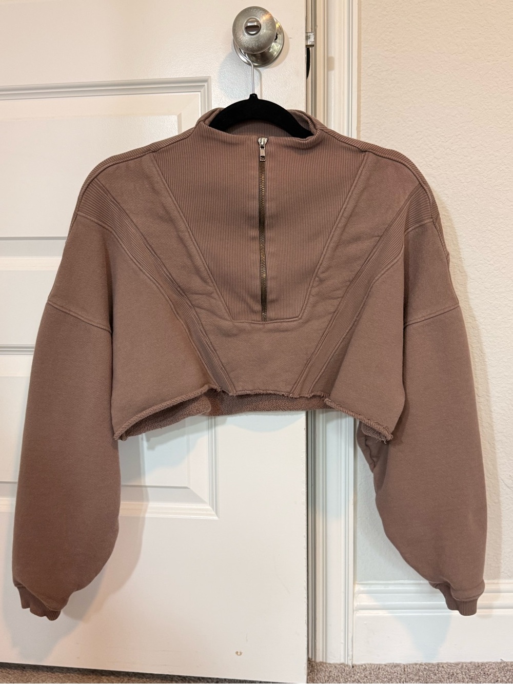 Joah Brown Tan Cropped Half-Zip Sweatshirt S/M